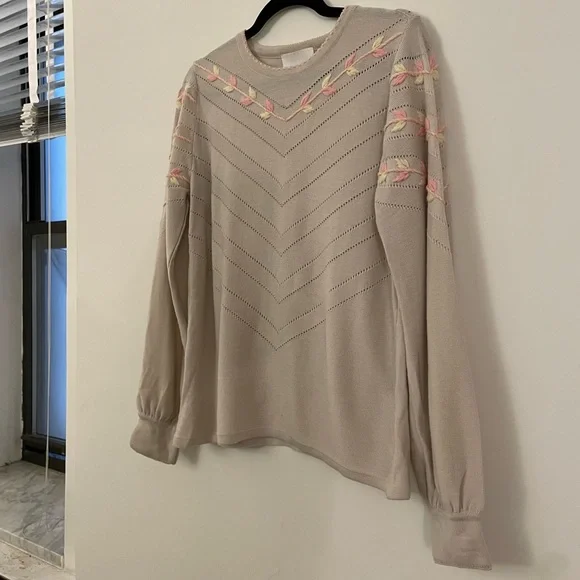 Molli Beige Long Sleeve Top with Pink Accents - Picture 6 of 13